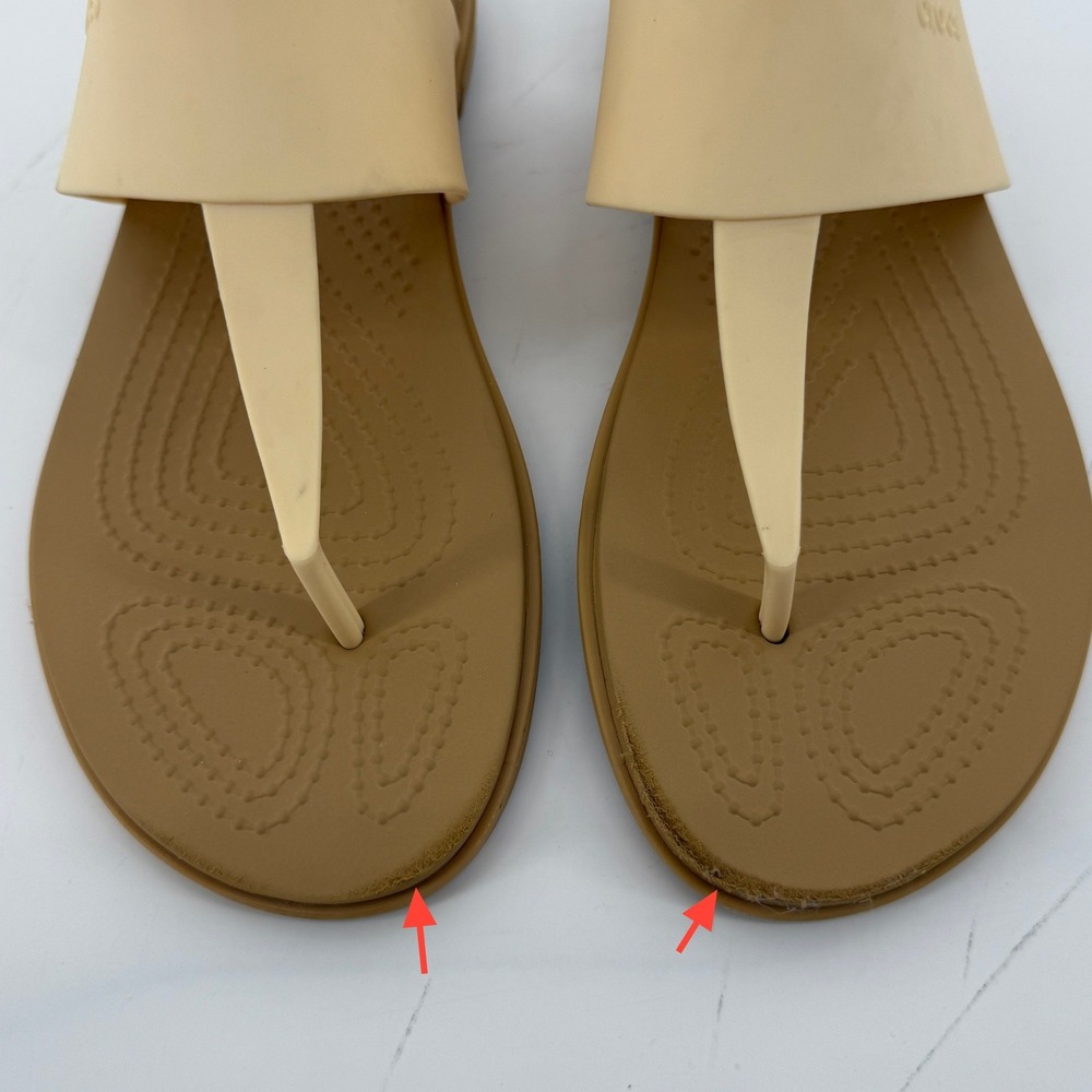 Crocs Tulum Flip Flop Sandal Tan Cream Women 9 Slip On Casual Comfy Beach Vacay - Picture 3 of 9